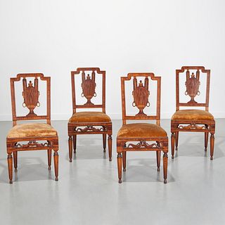 (4) Unusual Northern Italian inlaid side chairs