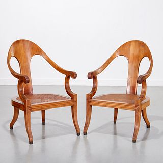 Pair Italian fruitwood spoon-back chairs
