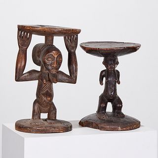 Luba People, (2) antique female Tabwa stools