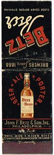 1933 Betz Beer/Ale/Porter 118mm PA - BETZ - 2 Matchcover Philadelphia Pennsylvania