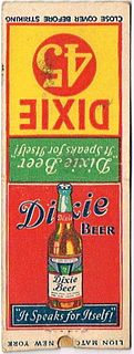 1934 Dixie 45 Beer Matchcover New Orleans Louisiana