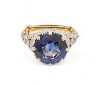 Blue Sapphire 6cts. with Diamonds Ring, Size 7 Ca. 1960