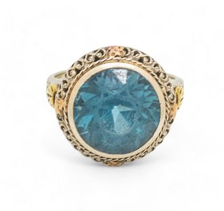 Blue Topaz And 14K White Gold Ring, Size: 5, Ca. 1930