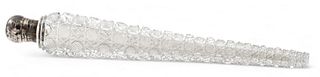 Sampson Mordan, London, Cut Glass Cone Shape Cologne Vial, Sterling Cap  1883, L 10.6" 1 pc
