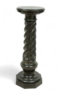 Italian Carved Green Marble Pedestal, 19th C., H 41.5" Dia. 15"