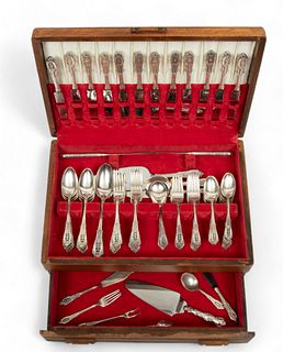 Wallace Silversmiths (American) 'Rose Point' Sterling Silver Flatware, 85.6t oz 91 pcs