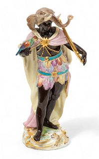 Meissen (German) Painted Porcelain Figurine, Emblamatic of Africa, Ca. 1880, H 6" W 3" Depth 2.75"