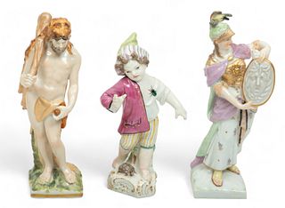 KPM (German) Painted Porcelain Figurines, Feat. 'Hercules' & 'Minerva', Ca. 1900, H 5.25" W 1.75" Depth 1.75" 3 pcs