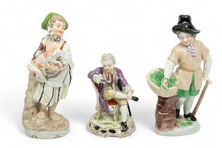 Royal Porcelain Manufactory (Austrian) Painted Porcelain Figurines, H 7.75" W 3" Depth 2.75" 3 pcs