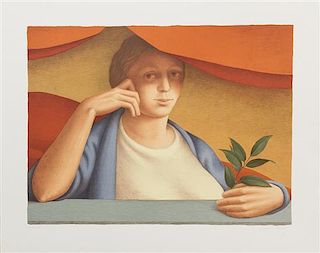 George Tooker, (American, 1920-2011), Woman with Branch, 1978