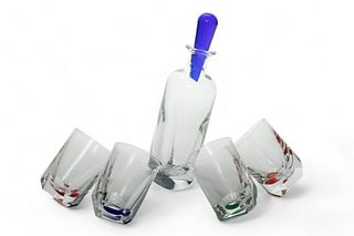 Thomas Bastide for Baccarat (French) 'Projection' Colored Crystal Decanter & Tumblers, H 11" Dia. 3" 5 pcs