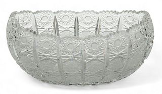 Czechoslovakia Queen Lace Cut Crystal Oval Bowl, Ca. 1960, H 4.75" W 6" L 10"