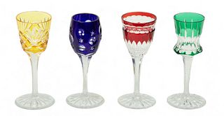 Faberge (Russian) Cut-to-clear Crystal Liqueur Stemmed Glasses, H 5.75" Dia. 2.5" 4 pcs