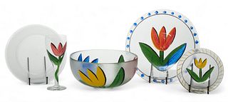 Ulrica Hydman Vallien for Kosta Boda (Swedish) Glass Partial Luncheon Service, Tulip Design, 25 pcs