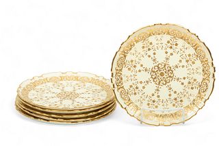 Mintons (England) Raised Gilded Porcelain Plates, Retailed by Tiffany & Co., Ca. 1900, Dia. 8.75" 6 pcs