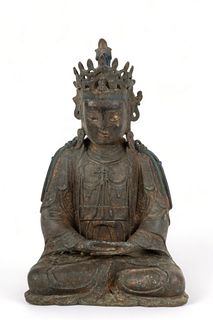 Bronze Seated Figure of a Bodhisattva, H 12" W 7.5" Depth 5"