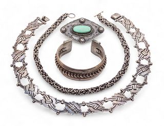 Sterling Silver Necklaces (2), Bracelet And Brooch with Turquoise 8.6t oz 4 pcs