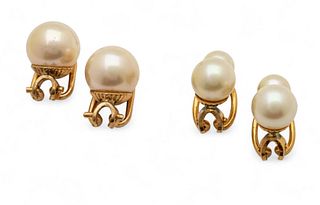 Pearl (5.5mm-10mm) & Yellow Gold Clip Earrings, H 0.5" W 0.25" 8g 2 Pairs
