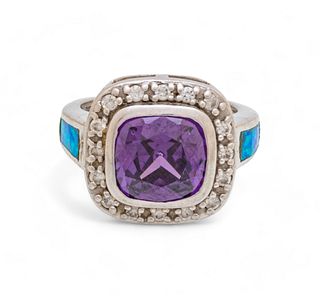 925 Silver And Amethyst Ring, Puladi, Size 7