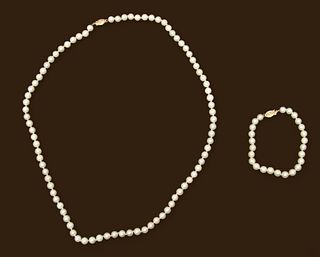 Cultured Pearl Necklace And Bracelet, L 24"