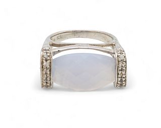 Sterling Silver And Moonstone Modern Lady's Ring, Size 7 And Ca. 1960