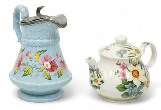 English Ceramic Ceramic Pitcher & Teapot, Feat. Sadler, Ca. 20th C., H 8" W 5.75" L 7" 2 pcs