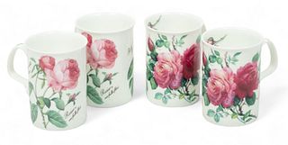 Roy Kirkham (England) 'English Rose' Bone China Mugs, H 4" W 3" L 4.25" 4 pcs