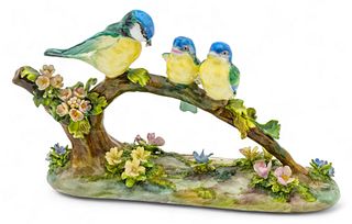 J.T. Jones for Staffordshire (England) Bone China Figural Grouping, Birds with a Worm, H 4.75" W 9" Depth 2.75"