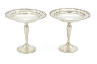 Frank Whiting Company (American) 'Talisman Rose' Weighted Sterling Silver Compotes, Ca. 1940, H 5.75" Dia. 6" 1 Pair