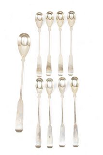 George C. Erickson (American) Sterling Silver Long Spoons + Non-matching Porringer, L 11" 15t oz 10 pcs