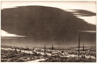 Kerr Eby (American, 1889-1946) Etching And Aquatint 1934, "September 13, 1918, St. Mihiel (The Great Black Cloud)", H 10.4" W 16"
