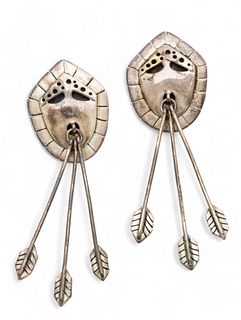 Denise Wallace (Native American, Sugpiaq, B. 1957) Sterling Silver Earrings, 1992, H 2.75" W 0.75" 0.4t oz