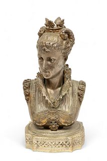 Vincent Désire Faure De Brousse (French, D. 1908) Silver And Gilt Patina Bronze Bust, Late 19th C., "Raphaella", H 11" W 6.25" Depth 4.25"