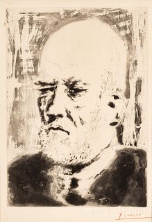 Pablo Picasso (Spanish, 1881-1973) Sugarlift Aquatint on Laid Paper 1937, "Portrait De Vollard II", H 13.75" W 9.75"