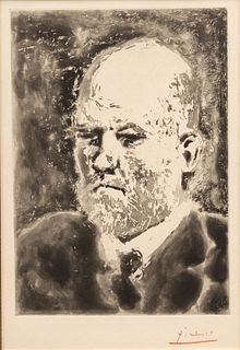 Pablo Picasso (Spanish, 1881-1973) Sugarlift Aquatint on Laid Paper, 1937, "Portrait De Vollard I", H 13.5" W 9.5"