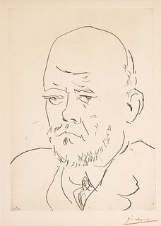 Pablo Picasso (Spanish, 1881-1973) Etching on Laid Paper, 1937, "Portrait De Vollard III", H 13.75" W 9.75"