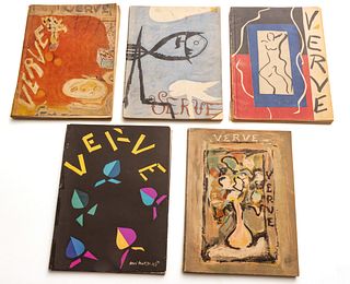 Various Artists, Henri Matisse; Marc Chagall; Joan Miro; Lithographs on Paper "Verve: Vol. I, Nos 1 -4; Vol. II, No 8", H 14" W 10.5"