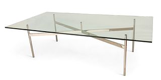 Ludwig Mies Van Der Rohe (German, 1886-1969) Chrome Glass Top Dining Table H 26" W 48" L 96"