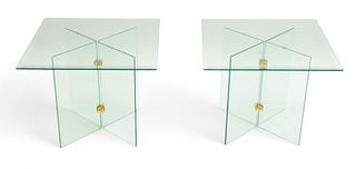 Leon Rosen (American) for Pace Collection, Glass Side Tables Ca. 1970, Pair H 19.25" W 24" L 24"