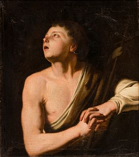 After Michelangelo Merisi Da Caravaggio (Italian, 1575-1642) Oil on Canvas, 17th/18th C., "St. John the Baptist", H 20" W 17.5"