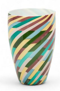 Laura De Santillana (Italian, 1955-2019) for Venini Murano, Fused Polychrome Glass Canes 1983, "Klee Vase", H 10" W 6.5"