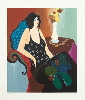 Itzchak Tarkay (Israeli, 1935-2012) Screenprint in Colors on Wove Paper, "Seated Lady in Black", H 15.5" W 13.2"