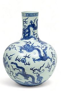 Chinese Blue & White Porcelain Bottleneck Vase, H 22" Dia. 16"