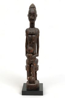 Mali, Dogon Peoples, Carved Wood Mother And Child Figure, Ca. Early 20th C., H 28" W 5"