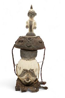 Nigeria, Igbo Peoples, Polychrome Carved Wood Okoroshi Masquerade Mask, H 21", W 8.5"