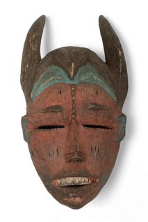 Cote D'ivoire, Guro Peoples, Polychrome Carved Wood Mask, Ca. 20Th Century