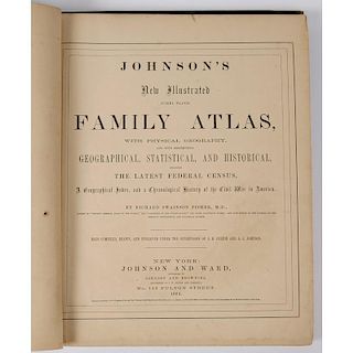 [Americana - Atlas] 1864 Johnson's Folio Atlas with 62 Hand Colored Maps