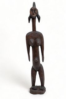 Nigeria, Mumuye Style Carved Wood Female Figure, H 32" W 6.5"