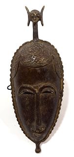 Cote D'ivoire, Senufo or Baule Peoples, Bronze Mask, H 12", W 4.5", D 2.5"