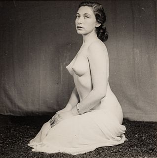 Black And White Photographic Print, Ca. Mid 20th C., Semi-nude Woman H 9.75" W 9.75"